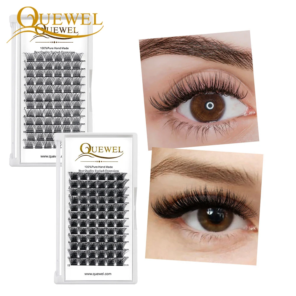 Quewel 72 Eyelash Clusters Segment Eyelashes Extension with Lash Bond and Seal Clusters Long Lasting Lash Glue Set DIY Fake Lash