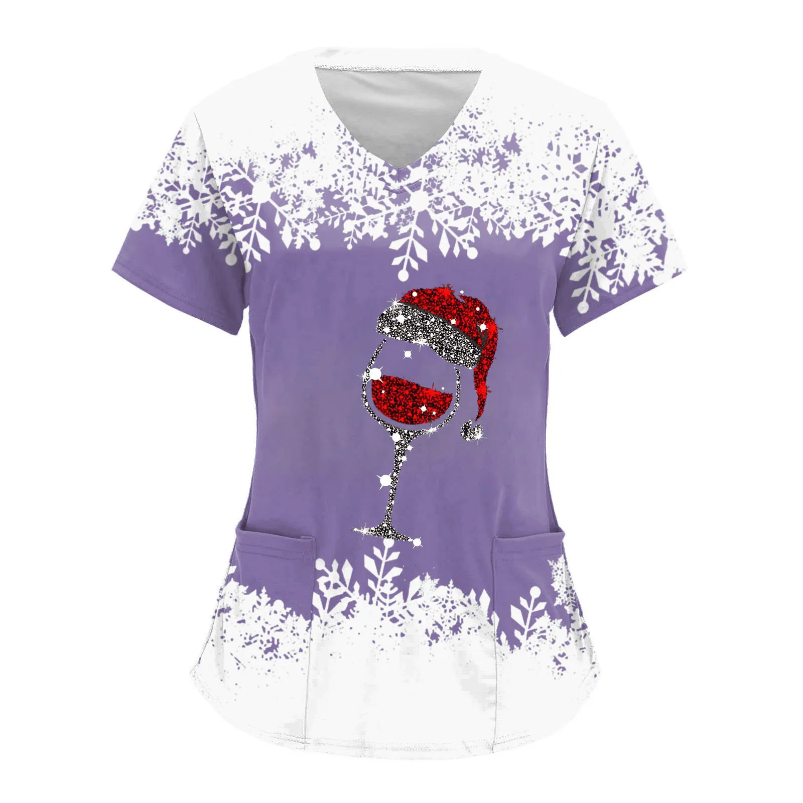 Christmas Nurse Women Casual Short Sleeved Apparel Top Pharmacy Working Hospital Doctor Nursing Uniform V-neck Tops