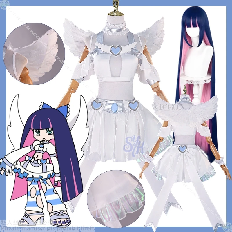 

Stocking Cosplay Anime Panty & Stocking With Garterbelt Blue Heart Mini Dress Sexy Angel Lingeries Kawaii Lolita Love Halloween