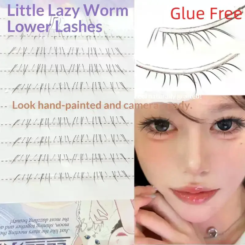 1 Set Self Adhesive Natural False Eyelash No Glue Need Bottom Lash Comic Lower Lash Extension Cluster Eye Makeup Tool Supply