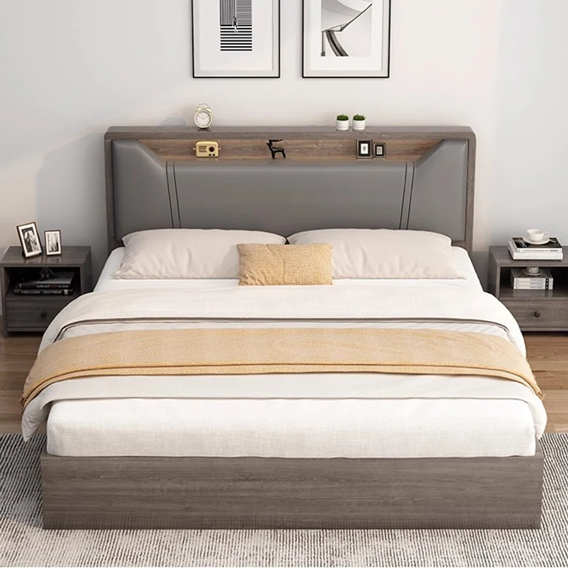 

Heavy White Cute Double Bed Frame Mattress Simple Cheap Luxury Double Bed Storage Modern High Cama Doble Bedroom Furniture Set