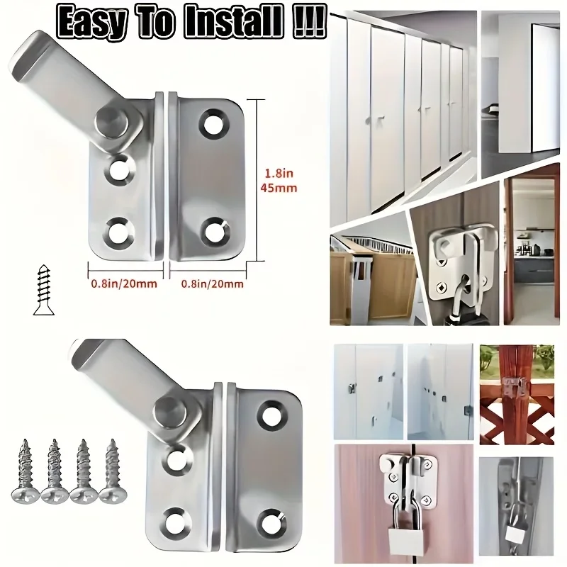 1 Set Thickened Stainless Steel Mini No-Punch Door Latch, Anti-Theft Safety Buckle for Cabinet Drawer Toilet Door