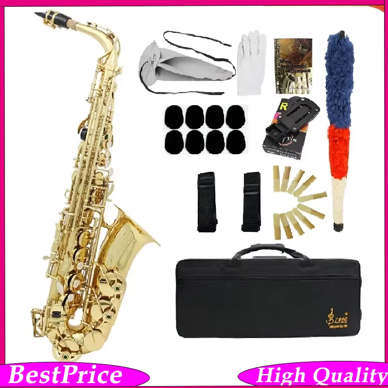 SLADE Eb Alto Saxophone E Flat Brass Body Carved White Shell Button with Case Strap Gloves Cleaning Cloth And Reeds