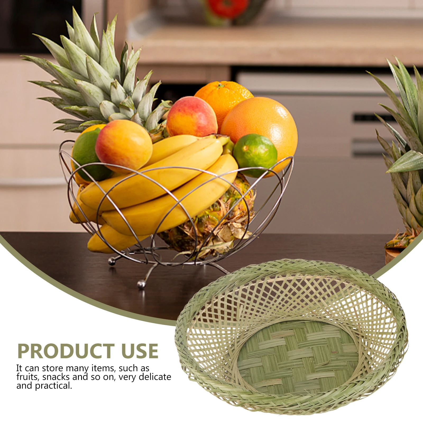 

Storage Basket Bamboo Decorative Bread for Serving Round Baskets Green