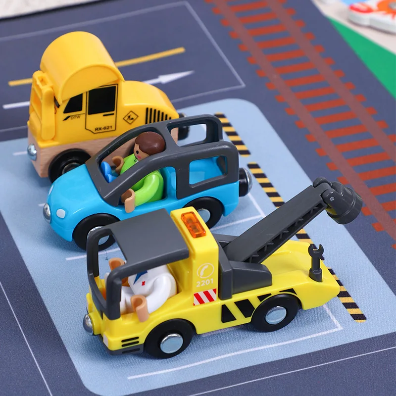 Children's Toy Car Traffic Field Road Track Parking DIY Wooden Train Track Set Toys Road Accessories Gift PD96