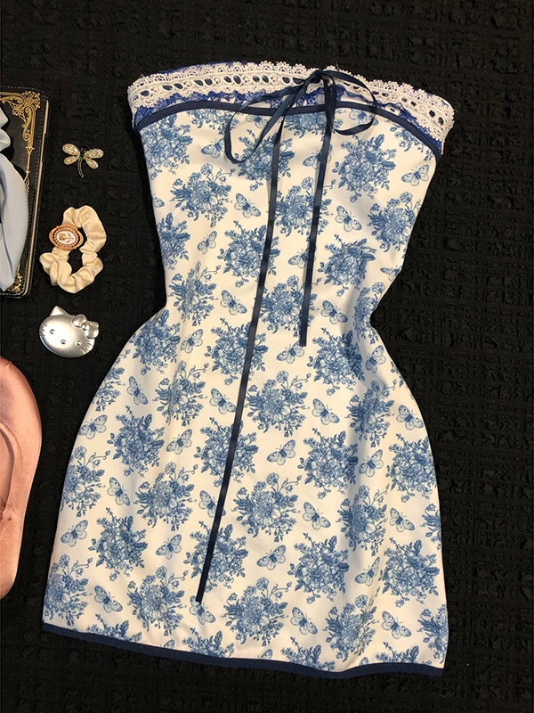 Vestido Tubo Boho de Um Ombro para Mulheres, Estilo Vintage Floral de Verão, Saia de Manga Curta em Mistura de Aodão, Silhu...