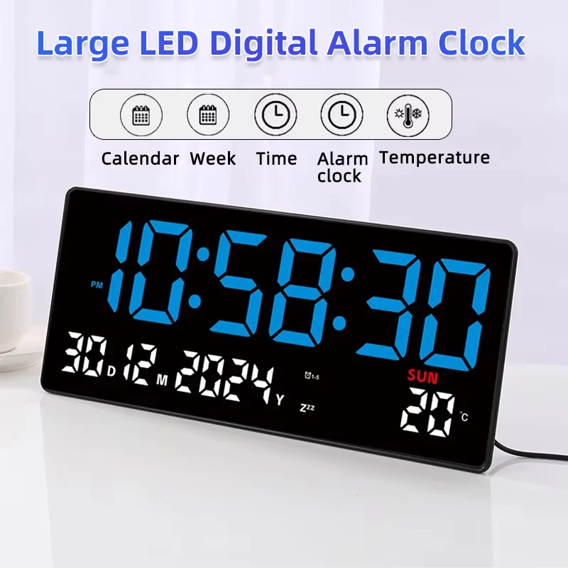 كبير LED منبه رقمي الوقت/التاريخ/أسبوع/عرض درجة الحرارة ثلاثة أجهزة الإنذار تعديل السطوع 12/24h ساعة التقويم الإلكترونية