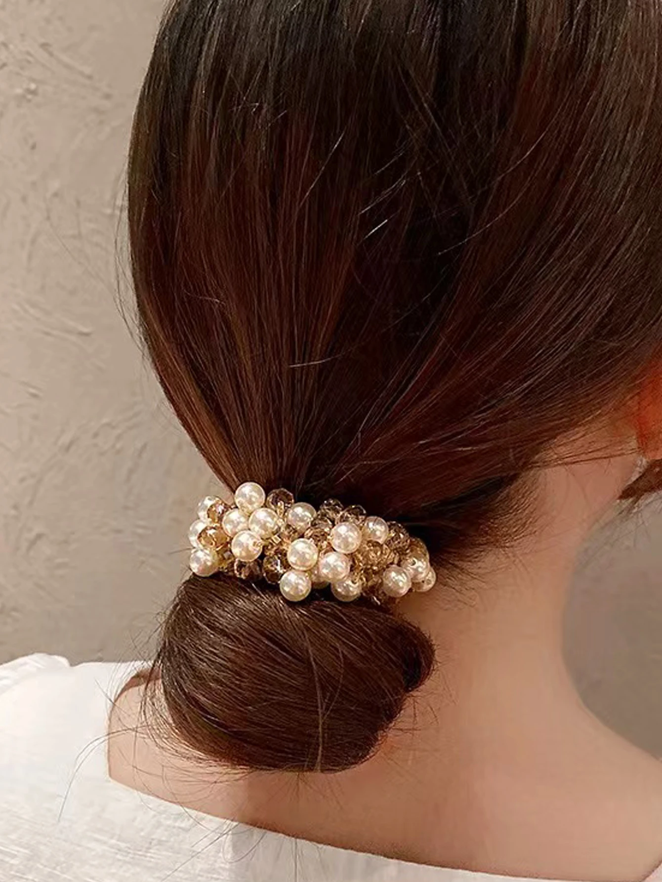 Faixas de cabelo pรฉrola artificial cristal para mulheres, alta elasticidade, borracha redonda, elรกstico, festa, corda rabo de cavalo, acesso pelo,