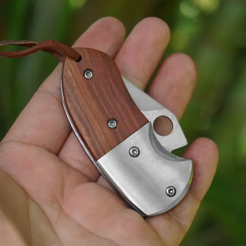 2024 NEW MINI Portable Tool Multifunction Keychain Knife Survival Wooden Handle Knife