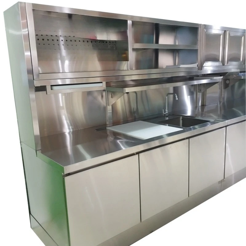 Kitchen Luxury Furniture Modern Design Stainless Steel 304 Base Cabinets With Wall Hanging Cabinet Shelf