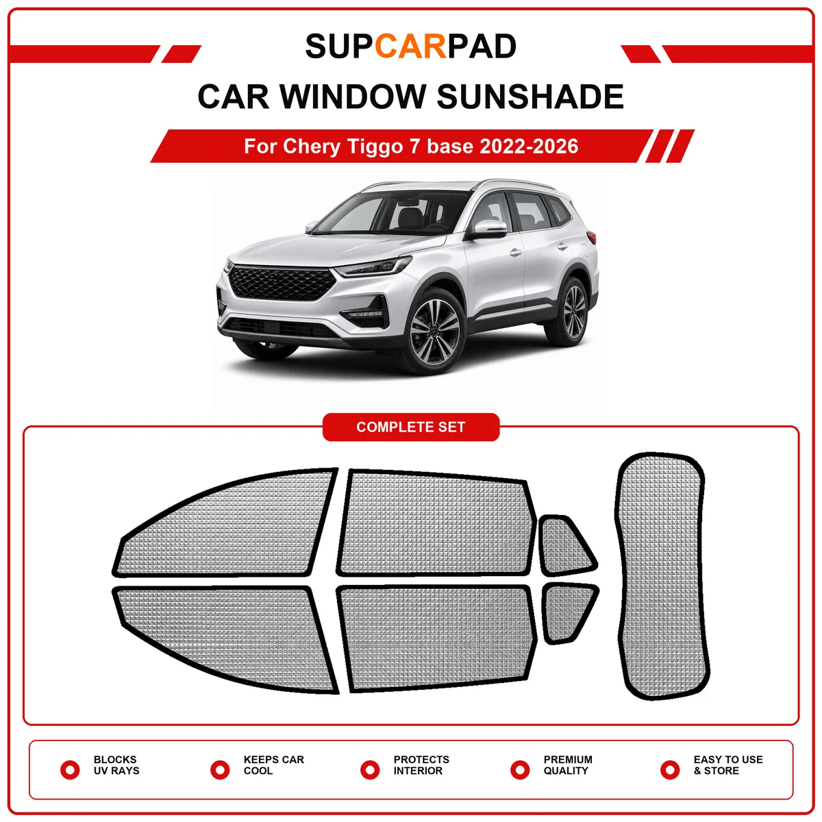For Chery Tiggo 7 base 2022-2026 Pre‑Cut Auto Window Sunshade Anti‑UV Car Sun Visor Protector