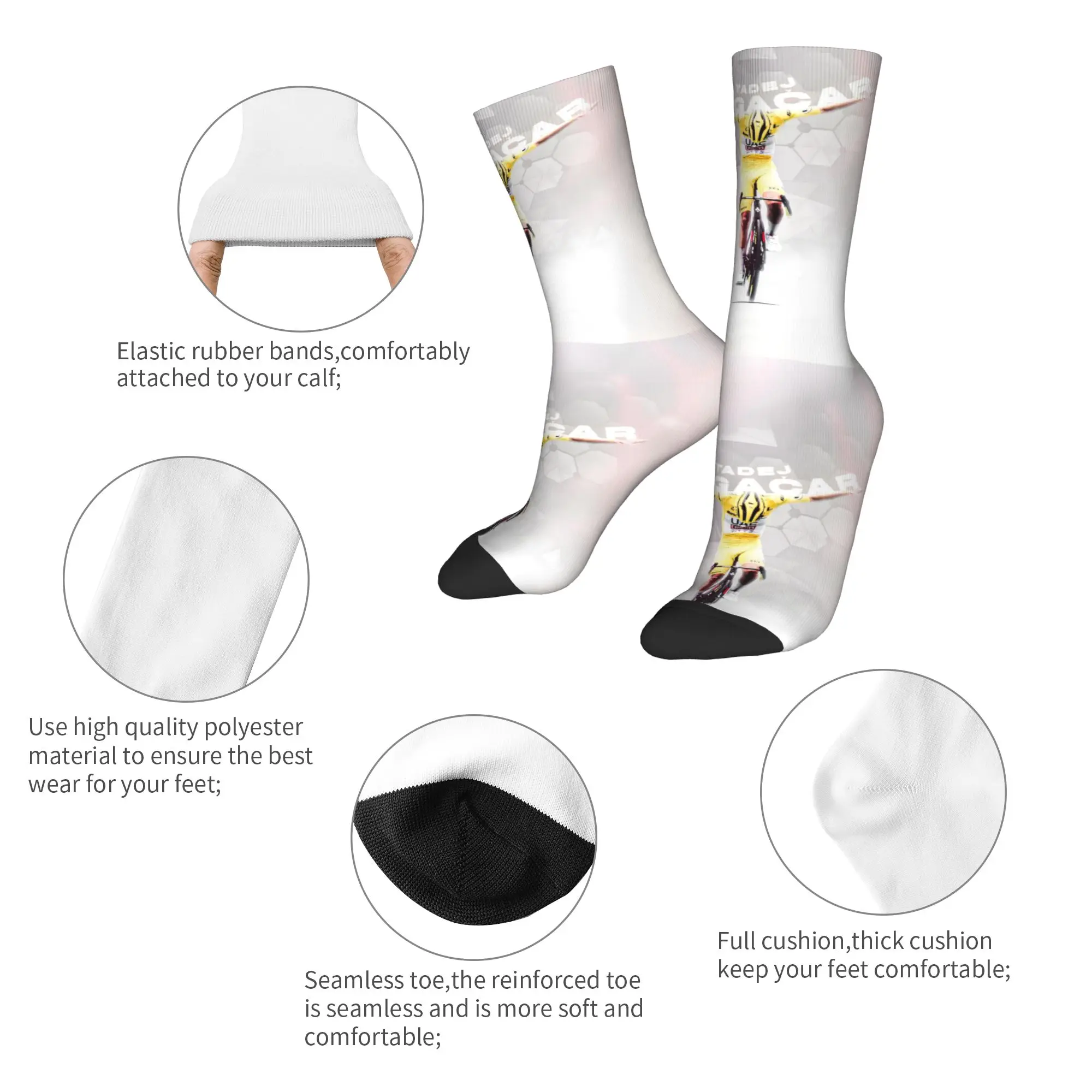 Custom Fashion Printing T-Tadejs Pogacars Socks for Men Women Stretch Summer Autumn Winter Pogi Team Cycling Sport Crew Socks