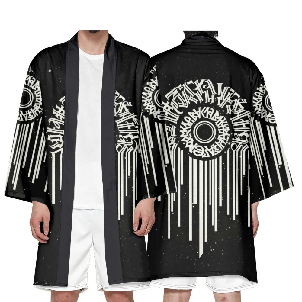 Men's Japanese Long Kimono Cardigan Boys Samurai Costume Kimono Creative Pattern Kimono Shirt Yukata Outer Cover