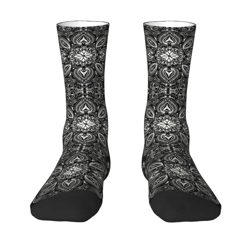 Cool Men's Classic Bandana Style Black Dress Socks Unisex Warm Breathbale 3D Printing Paisley Pattern Crew Socks