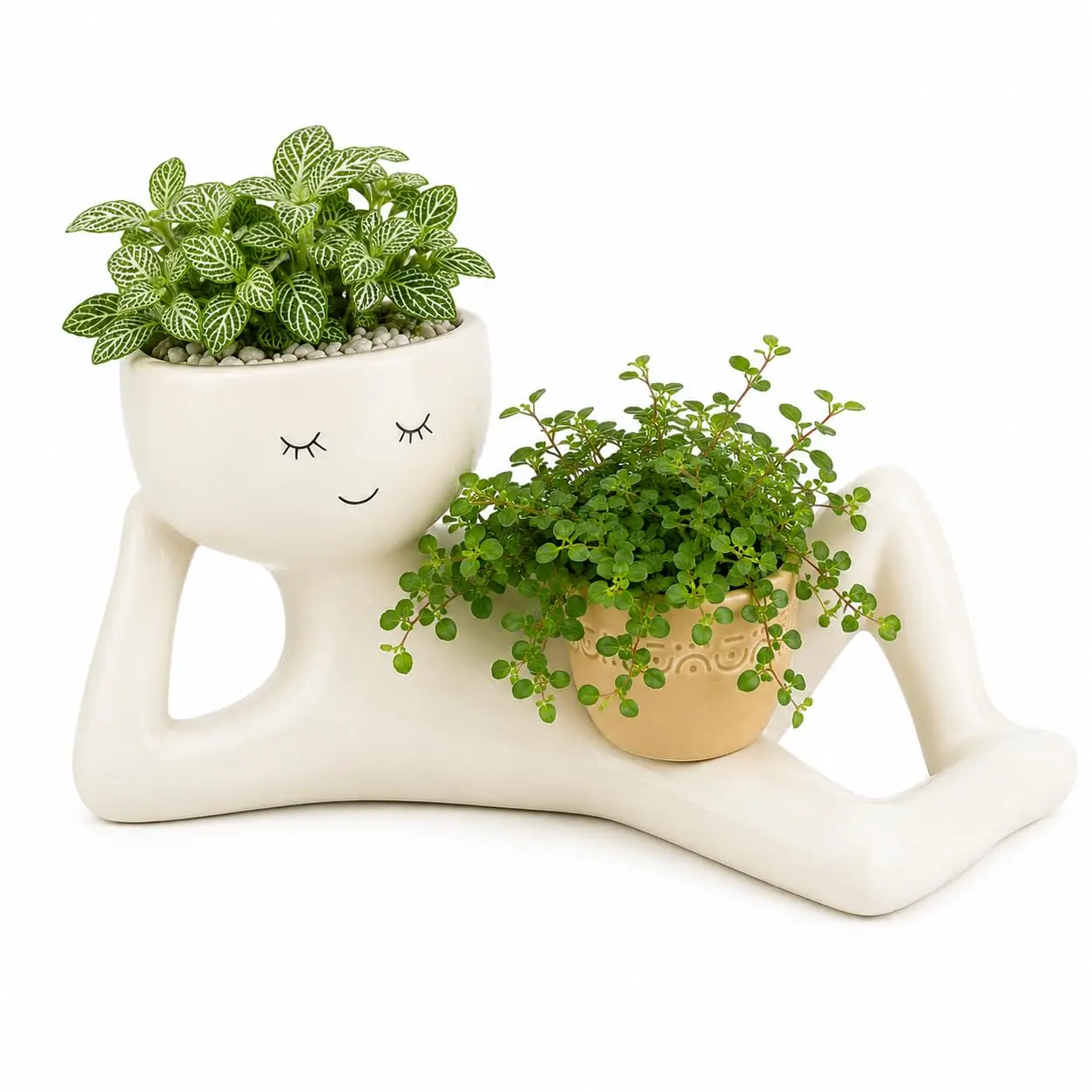 Lazy Guy Planter Resin Funny Succulent Plant Pot with Drainage Hole Desktop Flower Pot Greenery Vase Container Home Office Decor