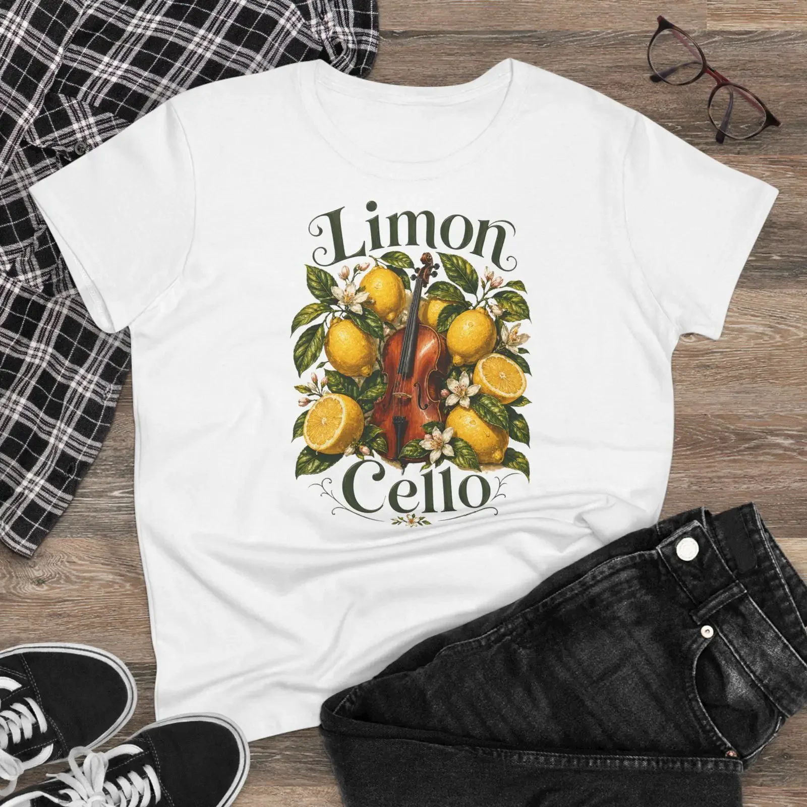 Limon Cello Violin Lemon Illustration T Shirt Citrus Botanical Music Limoncello vintage Washed Casual graphic Unisex Stretched