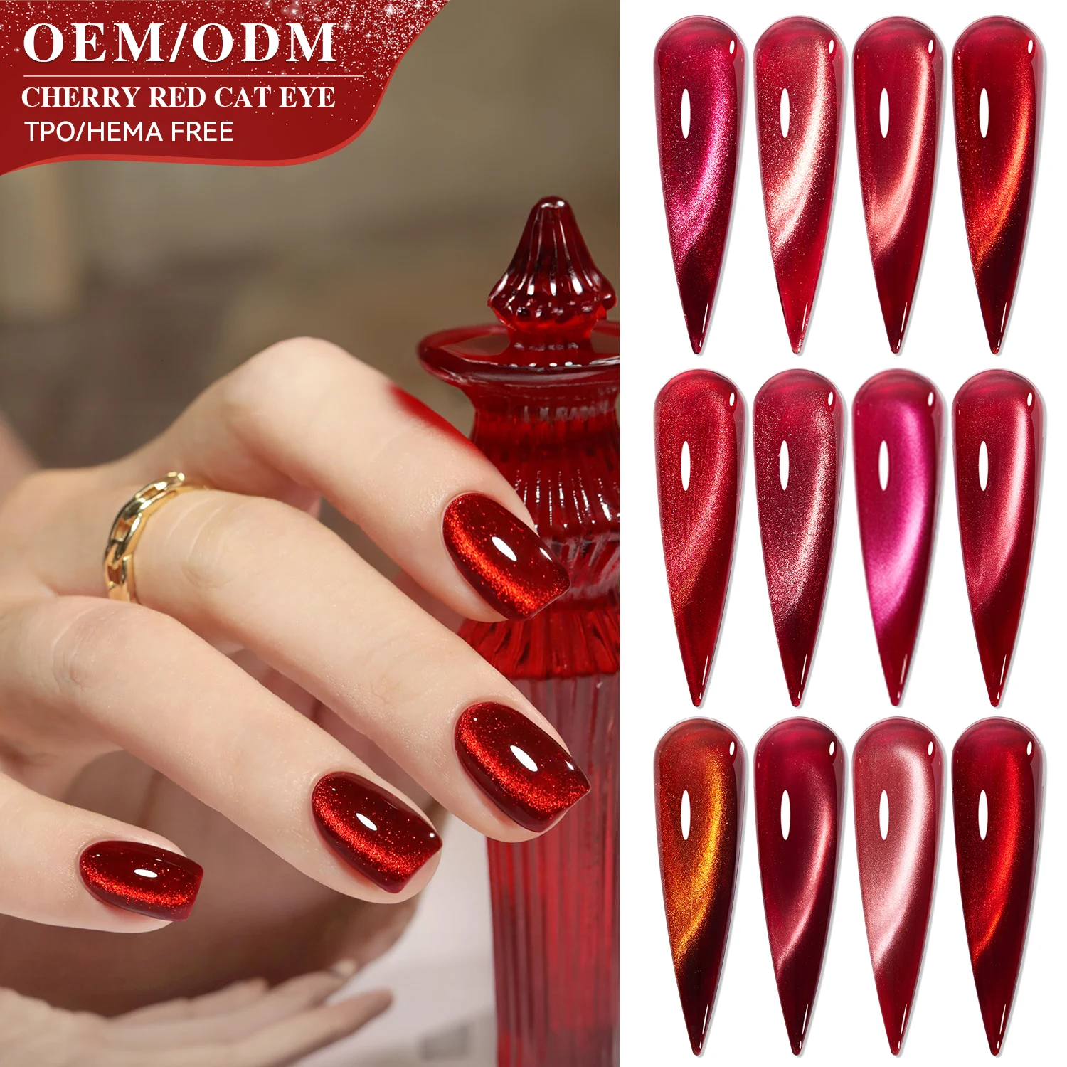 Vendeeni Newest Cherry Ruby Cat Eye Gel Polish 12colors Christmas Red Style Cat Eye Gel Nail Polish Professional Nail Supplier