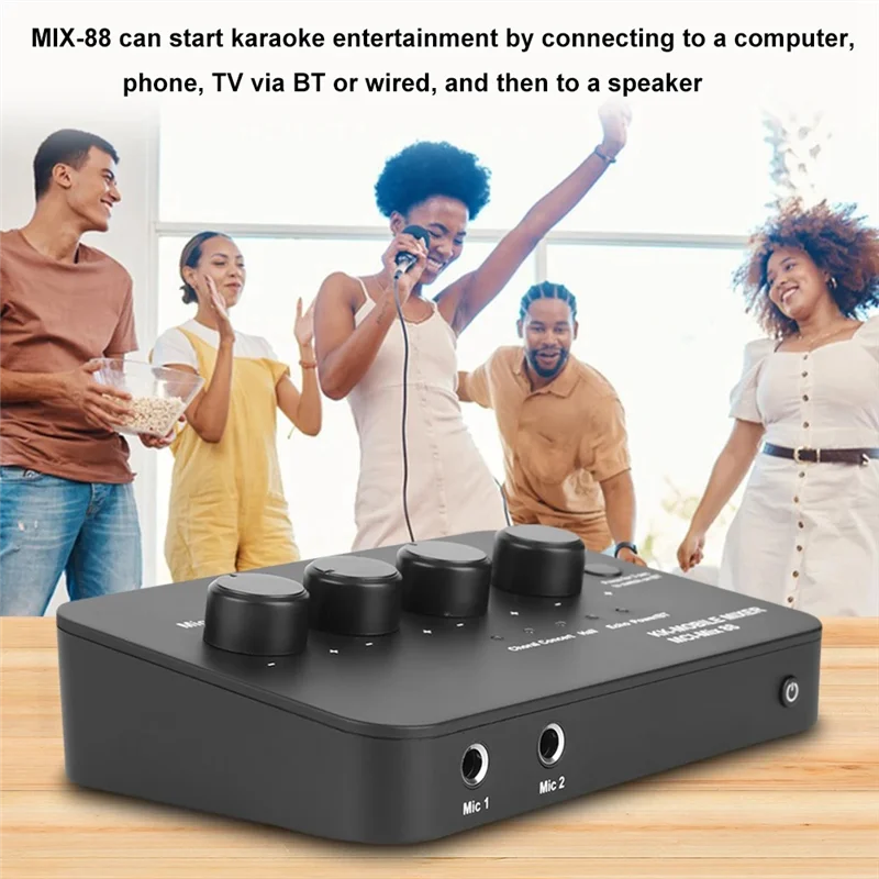 

Excellent-Digital Audio Sound Machine AUX IN/OUT BT Connection Dual Mic Inputs Karaoke Sound Mixer For Karaoke Smart TV PC Speak