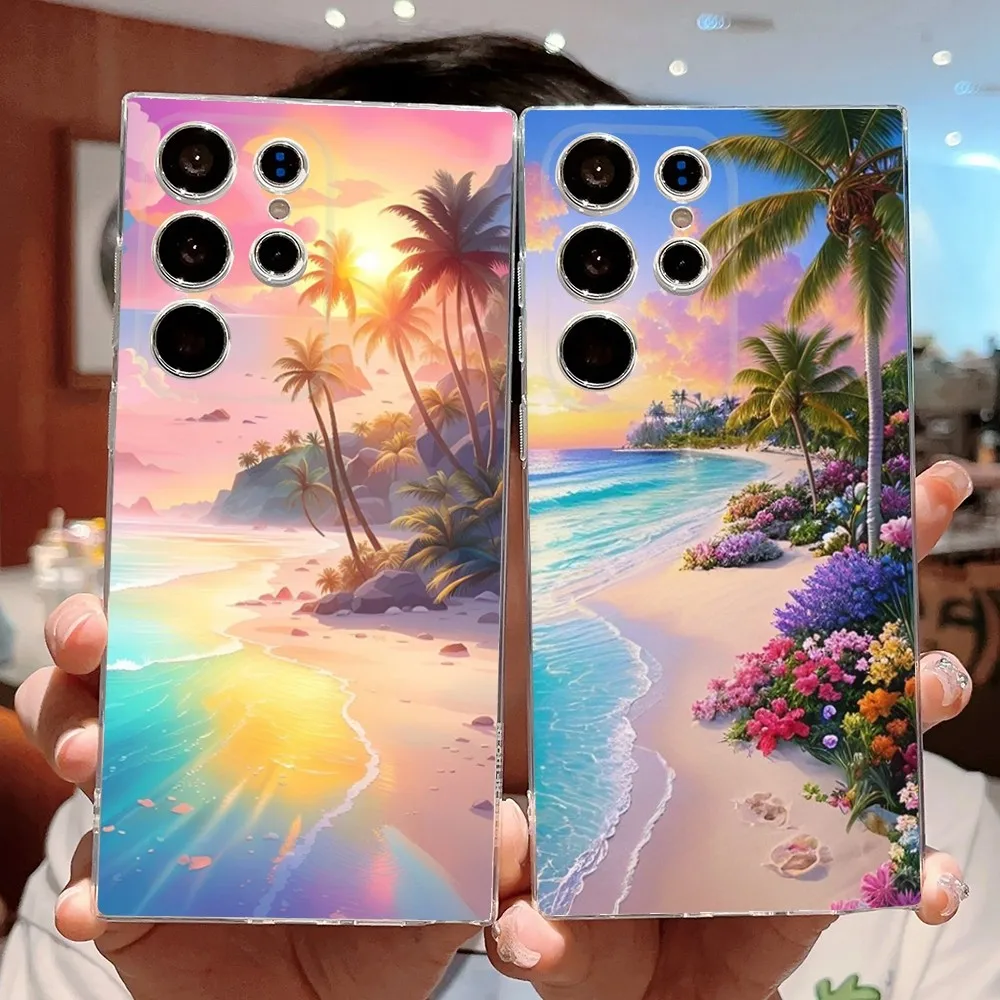 Summer Beach Sunset Phone Case Silicone Case For Samsung S30,S23,S21,S22,S20 Ultra,S20 FE lite,S10,S9,S8 PIus Cover Clear