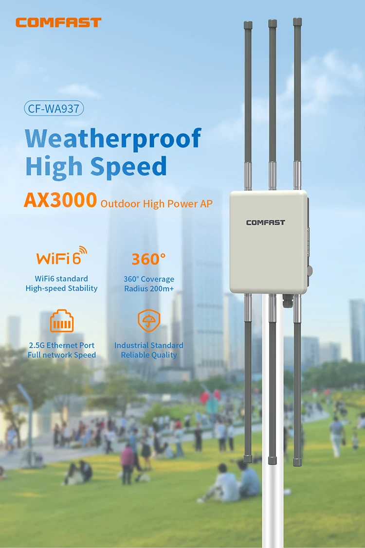 comfast AX3000 Outdoor Access Point 2G/5.8Ghz High Power Wireless WiFi 6 Router AP Repeater 2.5G Extender port Dual Band Antenna