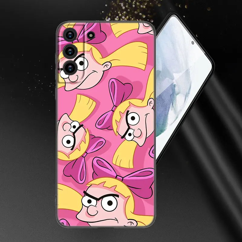 Hey Arnold Helga Cute Phone Case For Samsung Galaxy S21 S20 FE S22 Ultra S10 Lite S9 S8 Plus S7 Edge S10E Soft TPU Black Cover