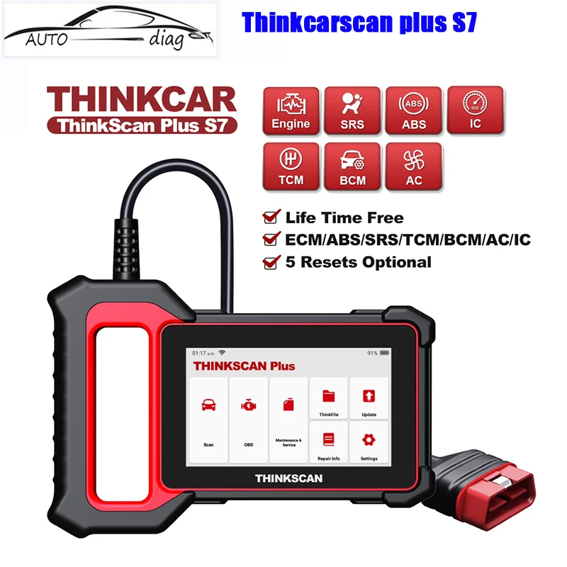 THINKCAR Thinkscan Plus S7 ODB2 Car Diagnostic Scan Tool Engine ABS Airbag Transmission BCM Code Reader 28 Reset