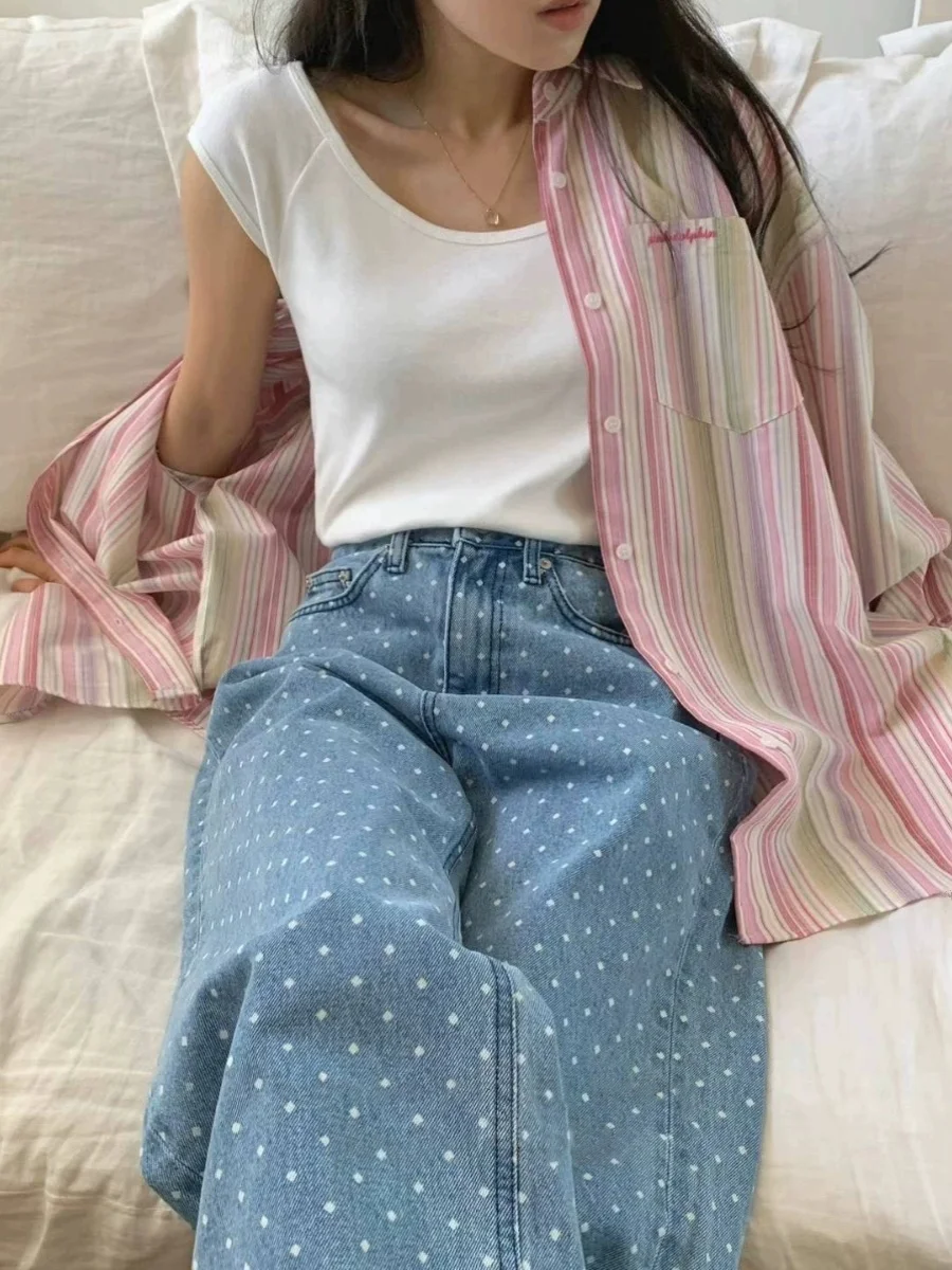 High Waist Loose Straight Leg Super Long Light Blue Waed Denim Jeans PREON Work Sle Spring Faion Ladies Premium Jeans