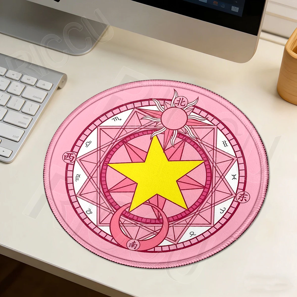 Pink Anime Sakura Card Round Mousepad Office Mouse Pad Gaming Desk Mats Laptop Keyboard Accessories Clow Card Office Decor Mat
