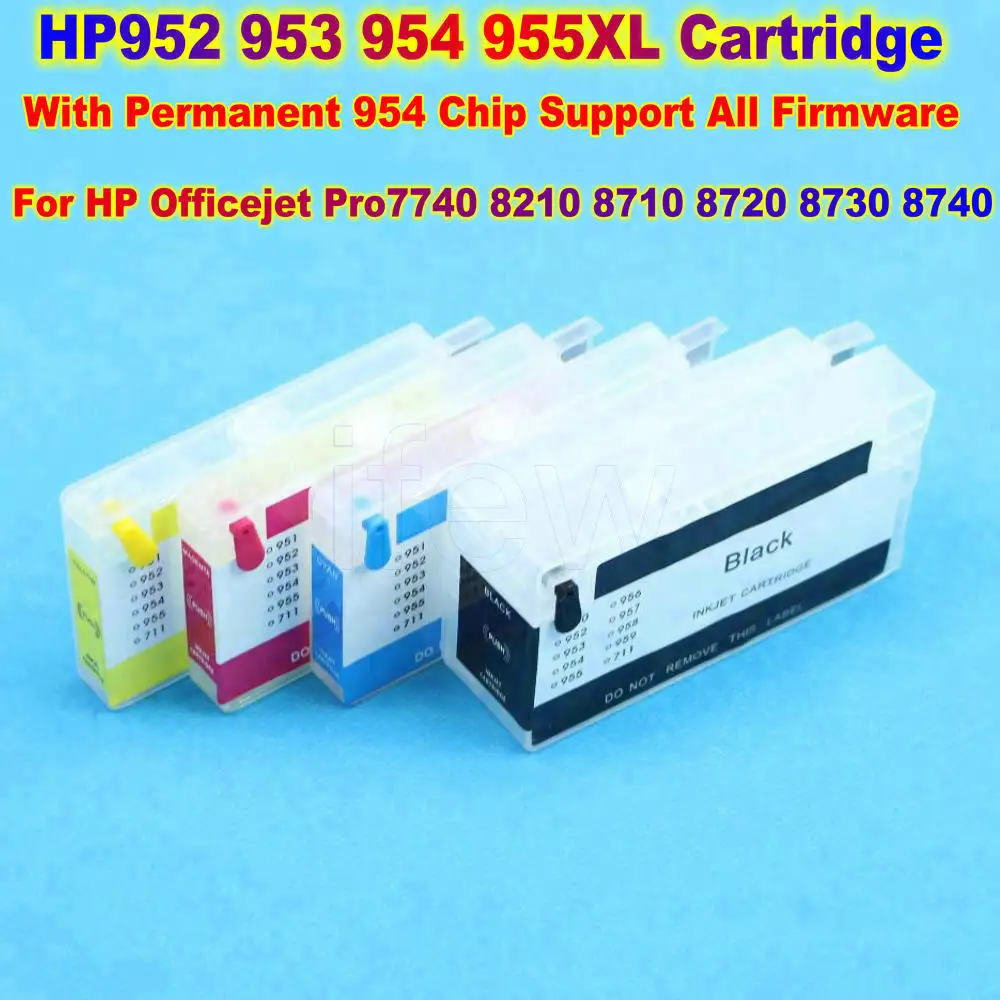 Hp95U HP952 953 954 955XL Refillable Ink Cartridge With Permanent 954 Chip For HP Officejet Pro 7740 8210 8710 8720 8730 8740 IC