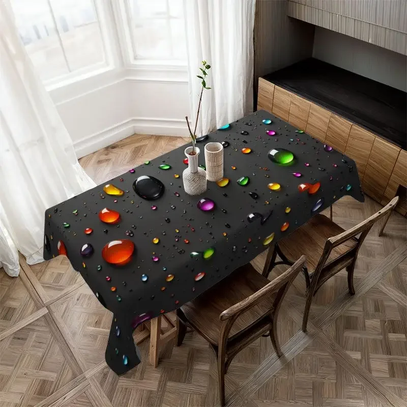One modern and simple tablecloth, black base with colorful droplet pattern - elegant and suitable for partiesxzj