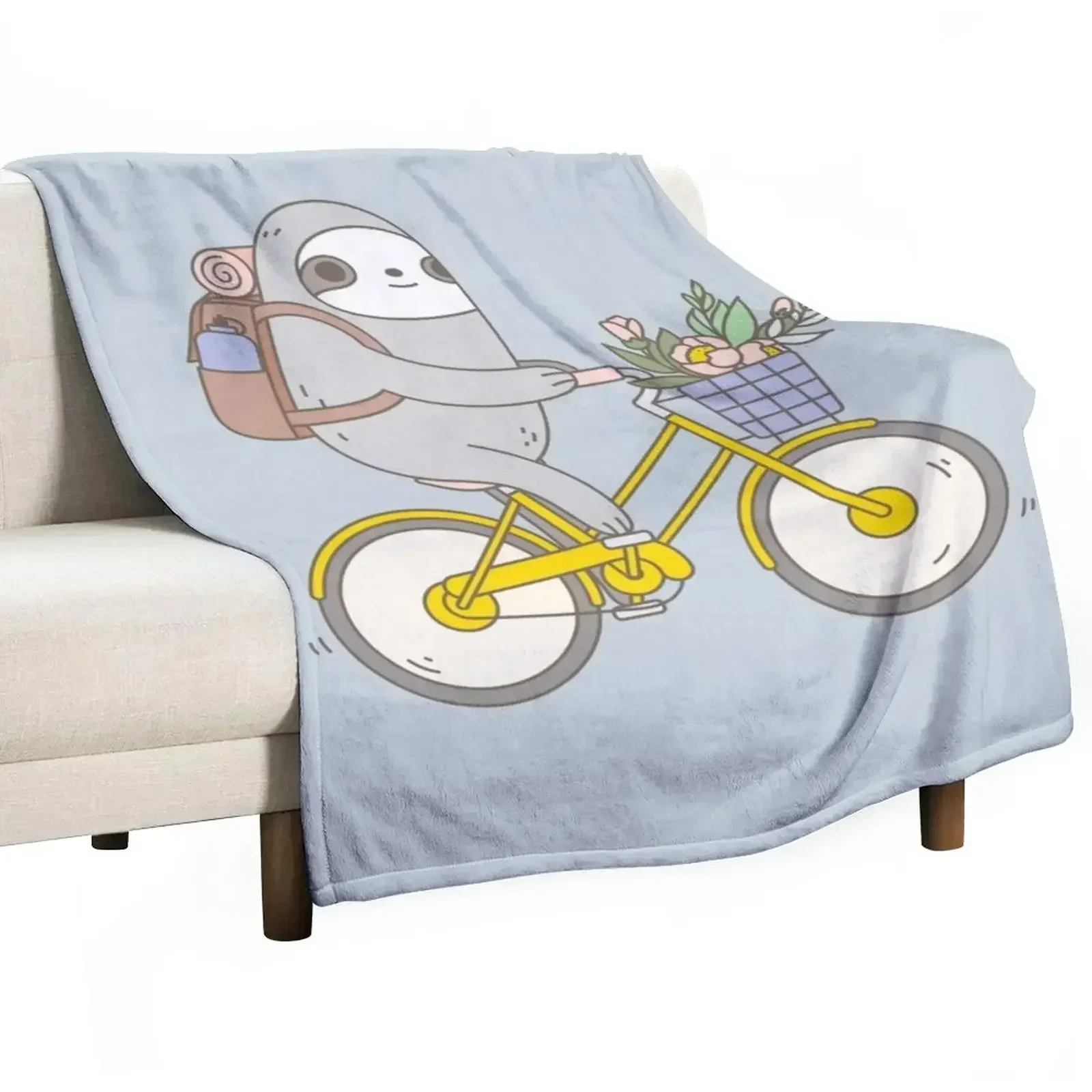 Biking Sloth Throw Blanket Plaid funny gift Winter beds Flannel Fabric Soft warm for winter Blankets