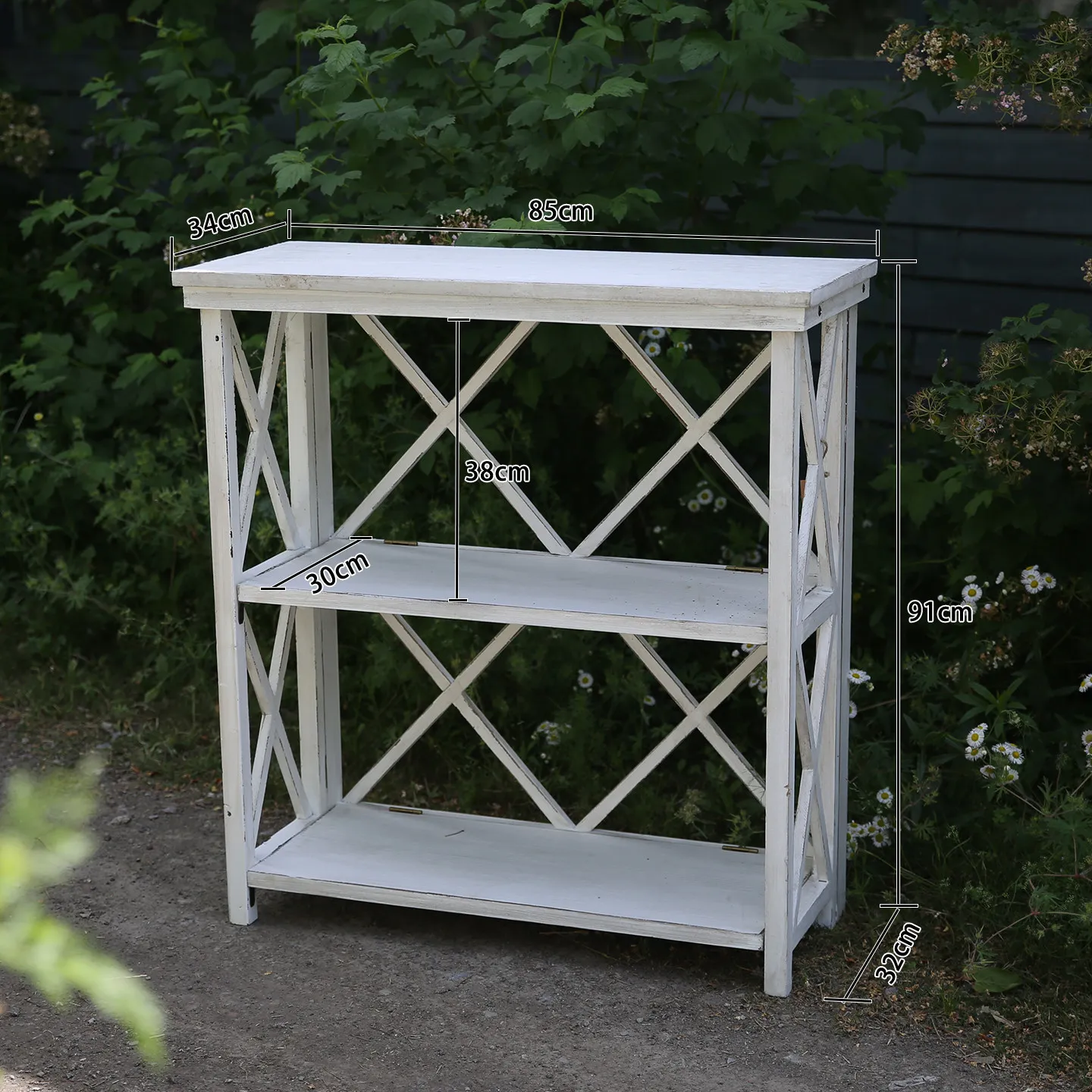 Vintage Solid Wood Console Table Shelf, Distressed Farmhouse Plant Stand, French Country Entryway Display Rack