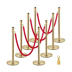 35.4 Inch Gold/Silver Crowd Control Stanchion Posts Queue Red/Black Velvet Rope Line Barriers with Stable Base for Stadium