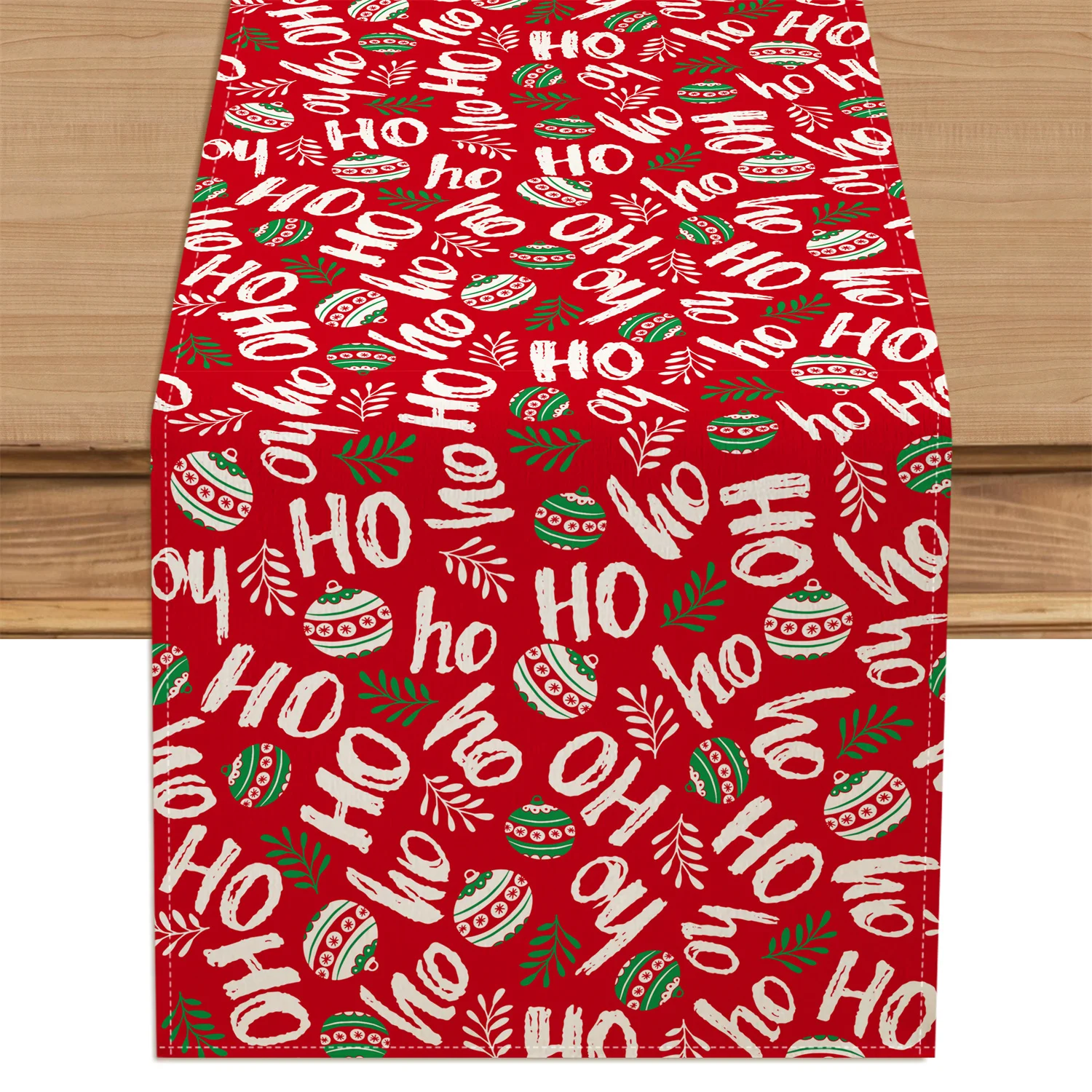 

JIT 1pc Christmas HO HO HO Polyester Table Runner 2D Flat Print Festive Home Decor Dining Table Decoration Cheerful Charming