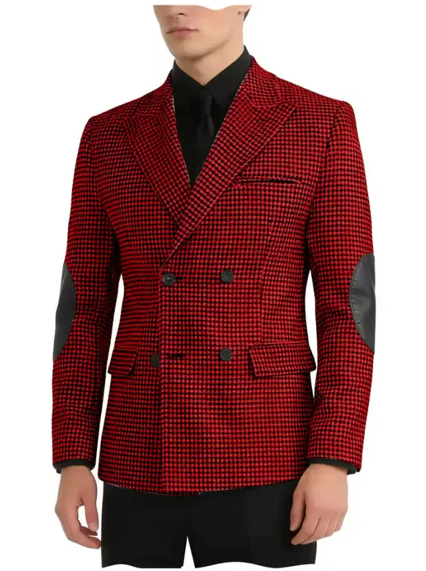 Only Men's Blazer 1PCS Vintage Houndstooth Notch Lapel Elbow Patches Slim Fit Jacket Business For Spring Autumn
