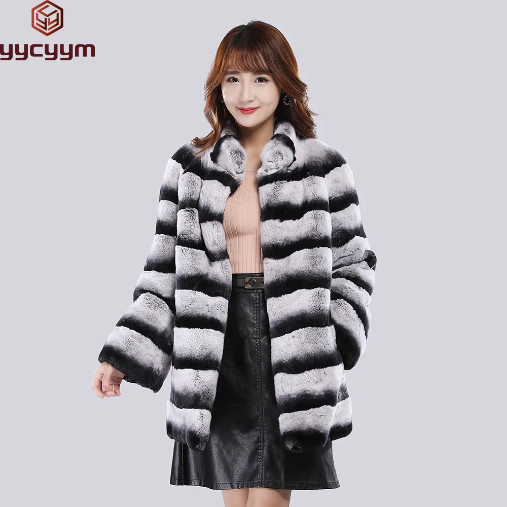 

New Real Fur Coat With Hood Jacket Long Winter Coat Large Fur Hood Rex Rabbit Chinchilla Fur Hooded Jacket Women Real Fur Coat