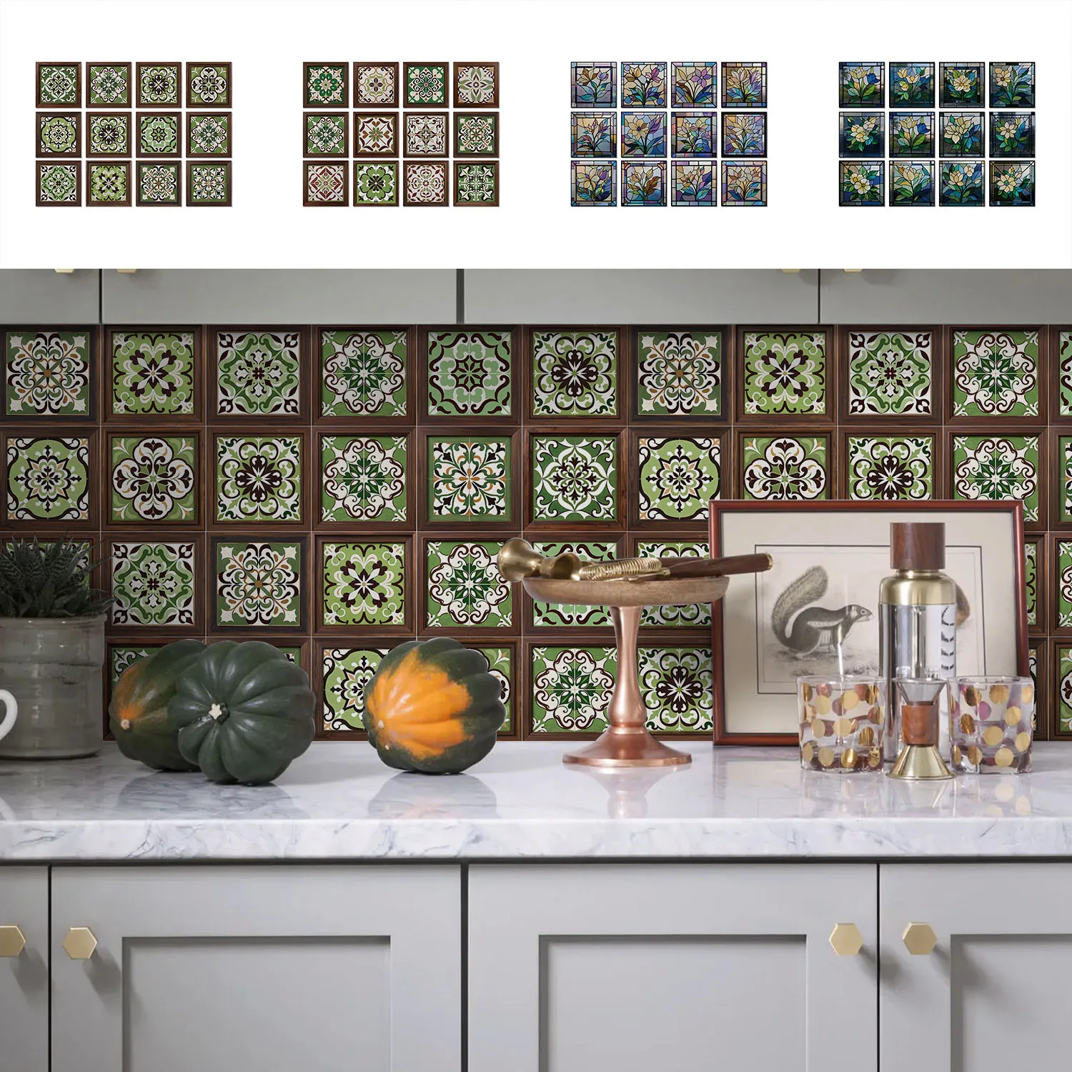 12/24 pack retro mandala pattern, children's room wall decoration sticker, kitchen bathroom self-adhesive