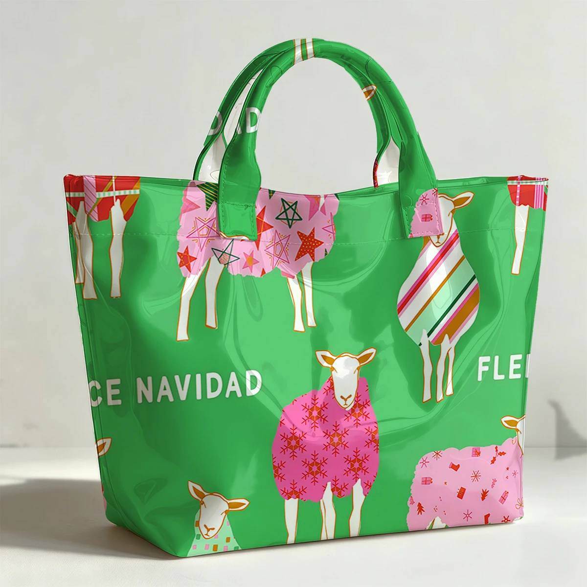 Christmas plush baby lamb PVC Tote Bag Waterproof Transparent Jelly Bag Beach Bag Tote Pouch Bow Handbags Storage Bag