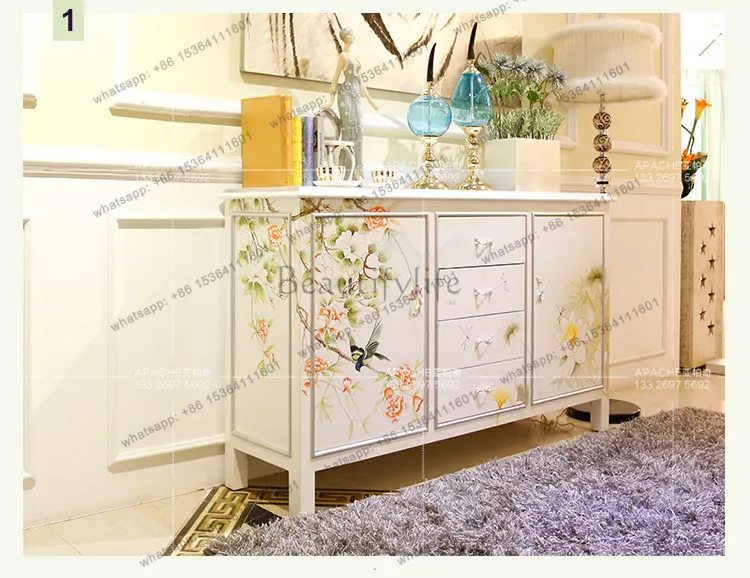 Original art painted decorative cabinet modern simple light luxury double door drawer new Chinese style