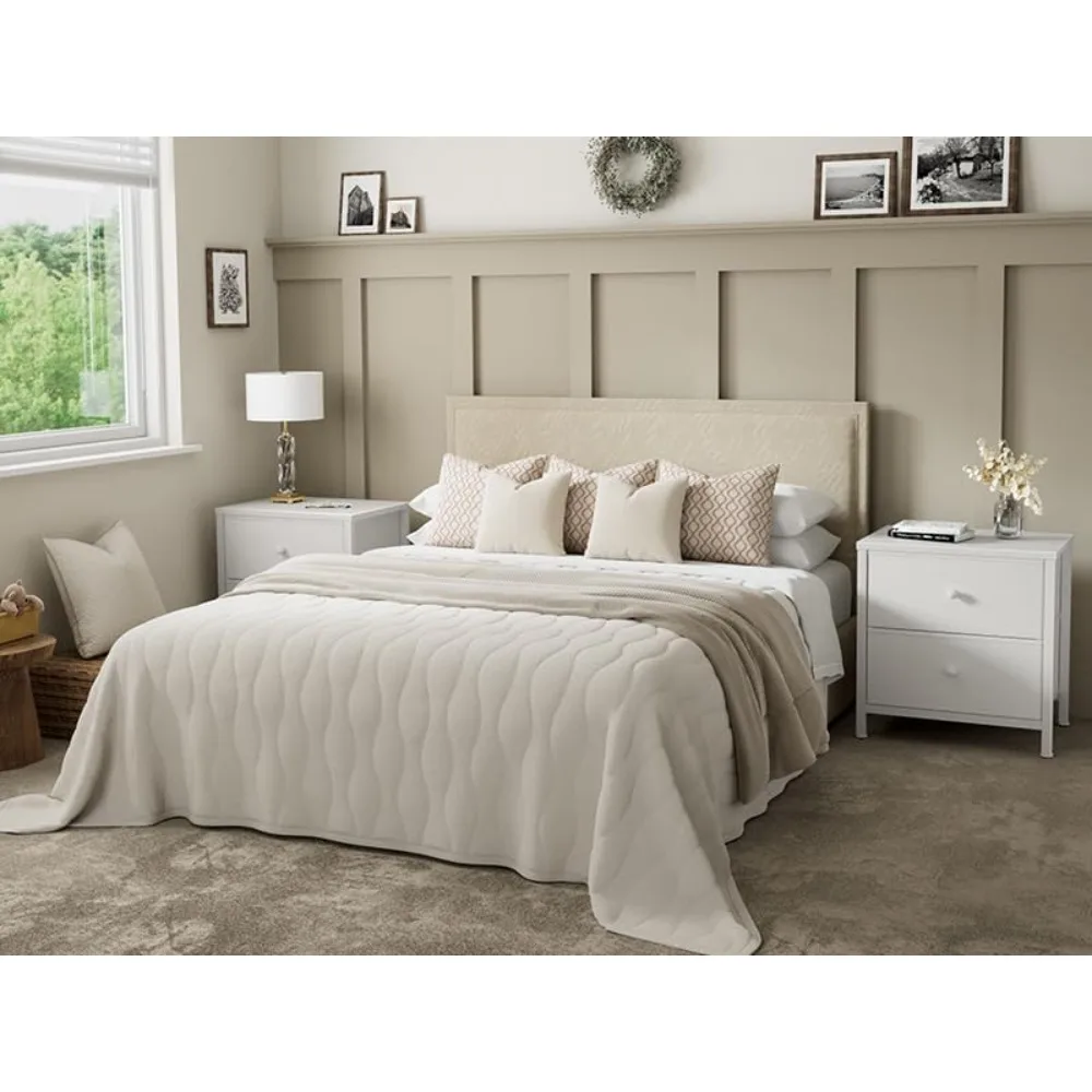 Table de chevet blanche pour chambre à coucher, petite table de nuit avec 2 tiroirs en tissu, table de chevet moderne pour dortoir