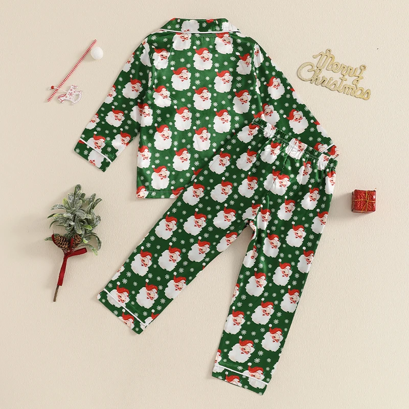 

Children s Christmas Pajama Set with Santa Claus Print Matching Shirts Long Pants 2-Piece Lounge Suit for Sleepwear