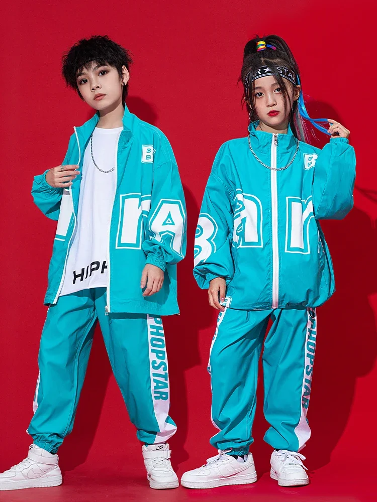 Vêtements Hip Hop pour enfants, manteau bleu, pantalon, tenue de danse de rue pour garçons, tenue Kpop pour filles, vêtements de scène pour jazz, BL9968