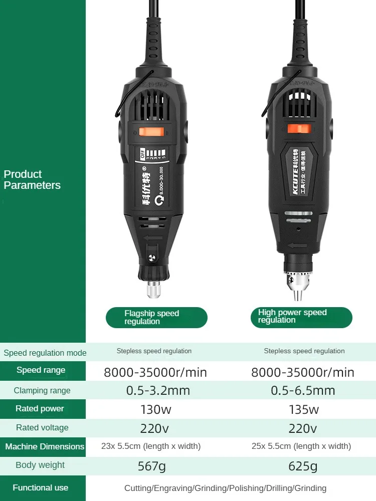 Bor Mini elektrik 135W, alat gerinda ukir Gerinda Dremel kecepatan bervariasi Aksesori pemoles Set listrik