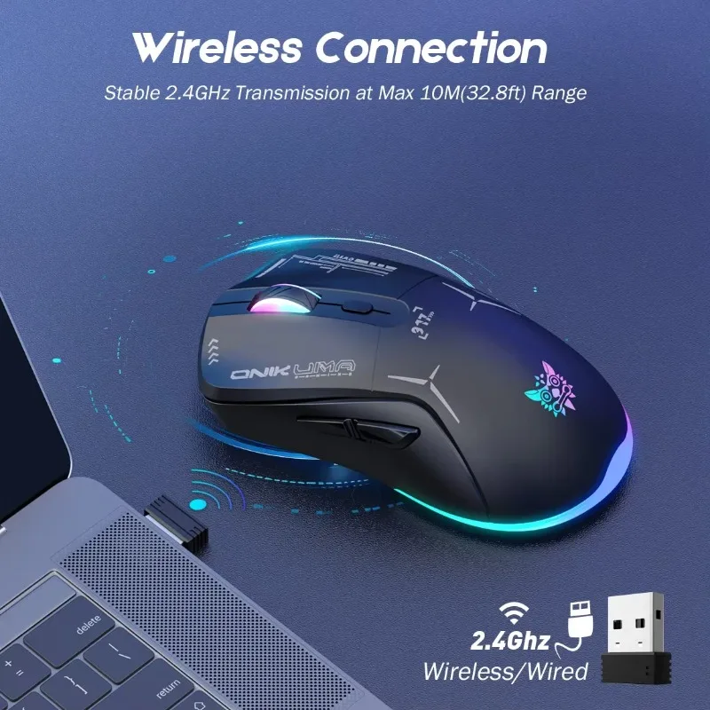ONIKUMA CW917 Wireless Gaming Mouse Dual Mode 4800 DPI RGB Backlit Rechargeable Ergonomic Programmable Mice for PC Laptop Gamer