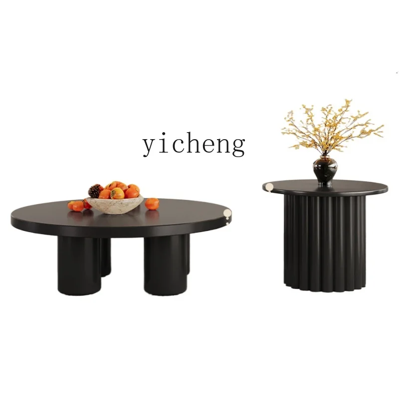 

RWJ Household Small Apartment Minimalist Black High-Grade Retro Style round Tea Table Side Table Internet Celebrity