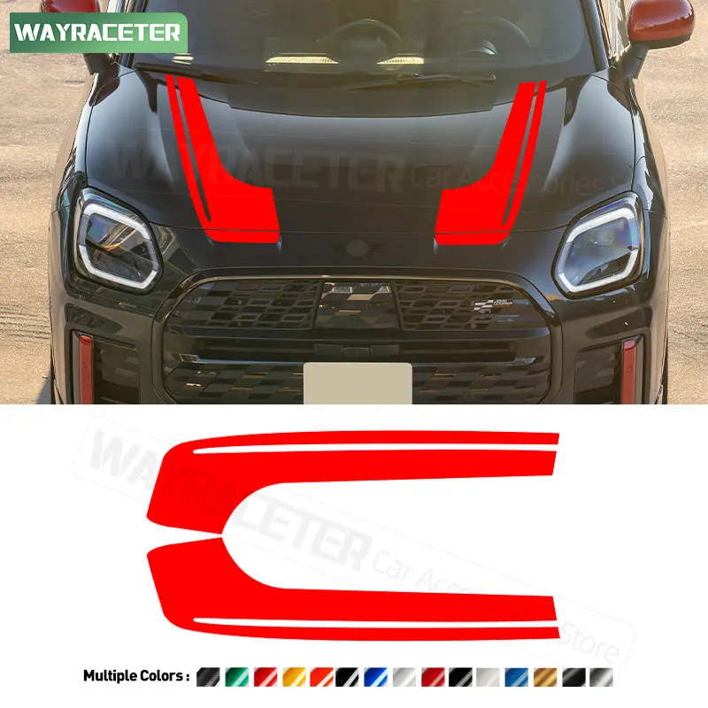 

2 Pcs Engine Cover Vinyl Decal Hood Bonnet Stripes Sticker For MINI Countryman JCW U25 2023 2024 2025 John Cooper Works 2026