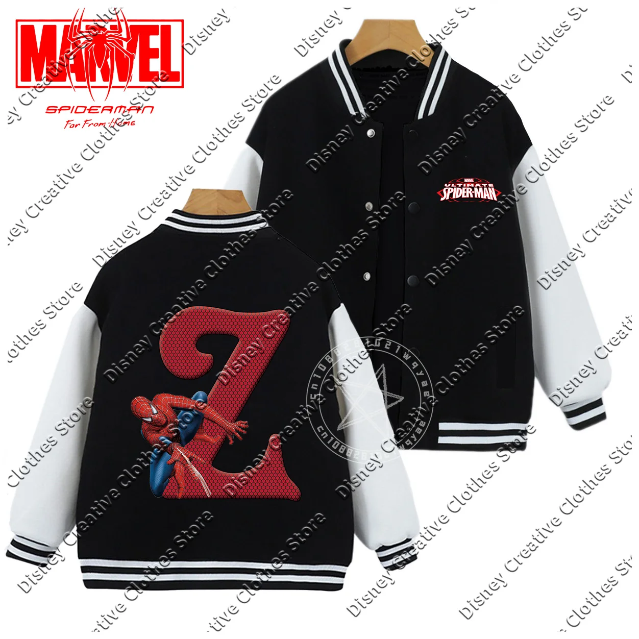 Disney Marvels SpiderMan letra A-Z uniforme de béisbol para niños niña niño dibujos animados Kawaii chaqueta exterior para chico pequeña moda Casual