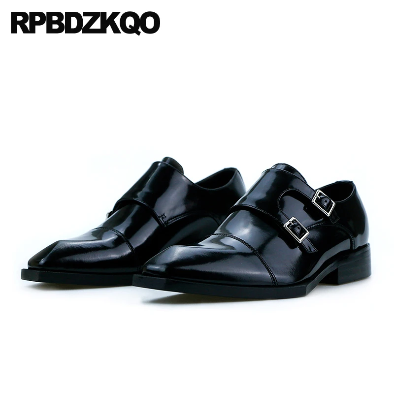 

Plus Size Real Leather 2022 New Men Flats Runway Formal Double Monk Strap Patent Designer Italian Dress Square Toe Shoes Deluxe