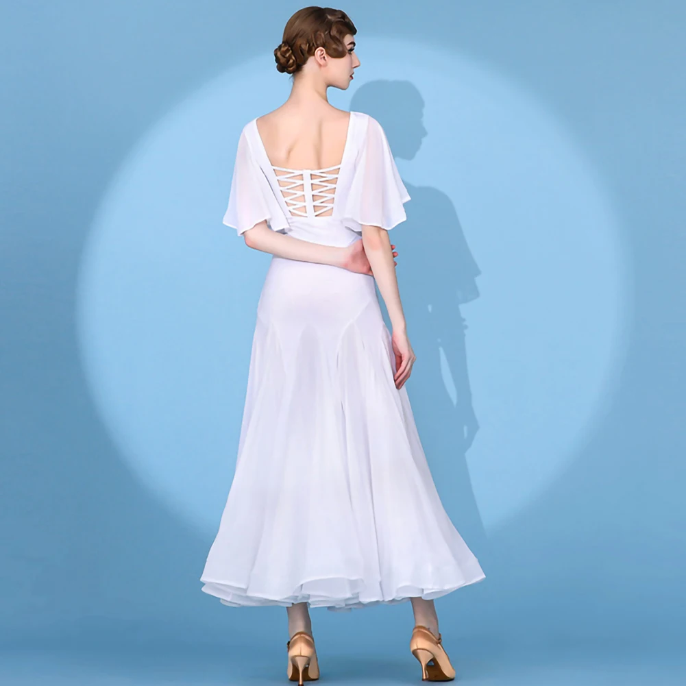 Vestido largo negro con cuello en V, vestido de competición estándar, vestido de Flamenco de gasa sin espalda, vestido de práctica de baile de salón