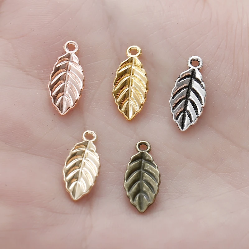 50pcs New Product 5 colors small leaves Charms Necklace Pendant Bracelet Jewelry Making Handmade Crafts diy Supplies 15*7mm